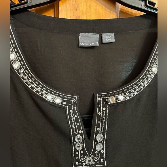 Covington long black two layer blouse, cami snaps into shirt, great condition - Picture 4 of 8